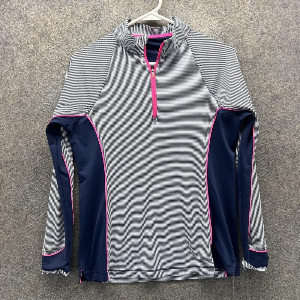 Peter Miller Pullover Womens Small Blue Pink Quarter Zip Active Striped 1/4